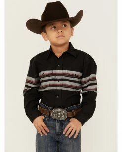 Roper Boys' Black & Wine Border Stripe Long Sleeve Snap Western Shirt 11 Roper Boys' Black & Wine Border Stripe Long Sleeve Snap Western Shirt -Roper Shop 2000346422 001 P1 1