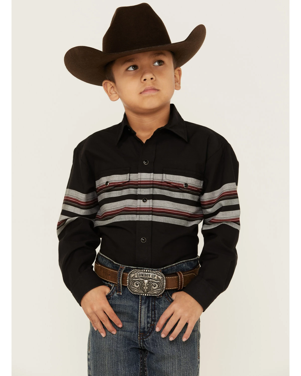 Roper Boys' Black & Wine Border Stripe Long Sleeve Snap Western Shirt 7 Roper Boys' Black & Wine Border Stripe Long Sleeve Snap Western Shirt - Image 5