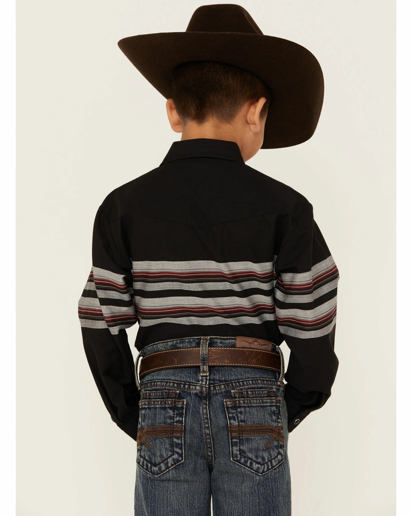 Roper Boys' Black & Wine Border Stripe Long Sleeve Snap Western Shirt 5 Roper Boys' Black & Wine Border Stripe Long Sleeve Snap Western Shirt - Image 3