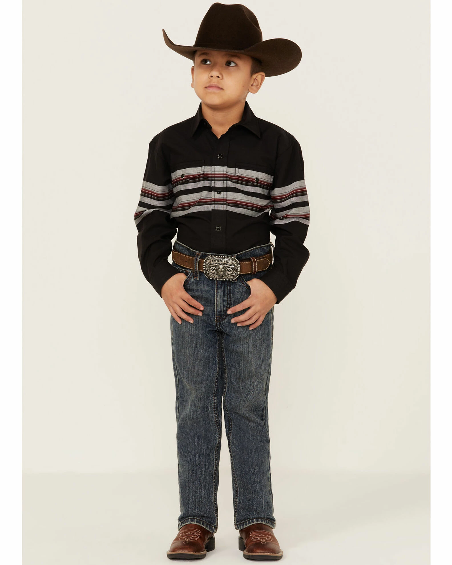 Roper Boys' Black & Wine Border Stripe Long Sleeve Snap Western Shirt 6 Roper Boys' Black & Wine Border Stripe Long Sleeve Snap Western Shirt - Image 4