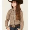 Roper Girls' Cream & Brown Floral Print Long Sleeve Snap Western Shirt 2 Roper Girls' Cream & Brown Floral Print Long Sleeve Snap Western Shirt -Roper Shop 2000346462 200 P1