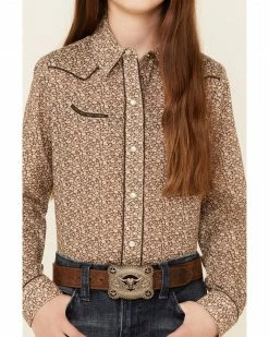 Roper Girls' Cream & Brown Floral Print Long Sleeve Snap Western Shirt 9 Roper Girls' Cream & Brown Floral Print Long Sleeve Snap Western Shirt -Roper Shop 2000346462 200 P3