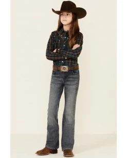 Roper Girls' Brown & Teal Windowpane Plaid Fancy Yoke Long Sleeve Snap Western Shirt 8 Roper Girls' Brown & Teal Windowpane Plaid Fancy Yoke Long Sleeve Snap Western Shirt -Roper Shop 2000346463 200 P2
