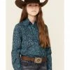 Roper Girls' Water Paisley Print Long Sleeve Snap Western Shirt  Blue