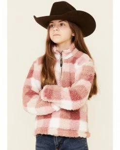 Roper Girls' Pink Buffalo Plaid Polar Fleece 1/4 Zip Pullover  -Roper Shop 2000346466 650 P1 1