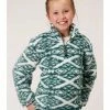 Roper Girls' Green & White Southwestern Print Polar Fleece Pullover  -Roper Shop 2000346467 300 P1