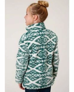 Roper Girls' Green & White Southwestern Print Polar Fleece Pullover  -Roper Shop 2000346467 300 P2