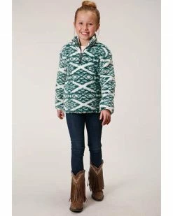 Roper Girls' Green & White Southwestern Print Polar Fleece Pullover  -Roper Shop 2000346467 300 P3