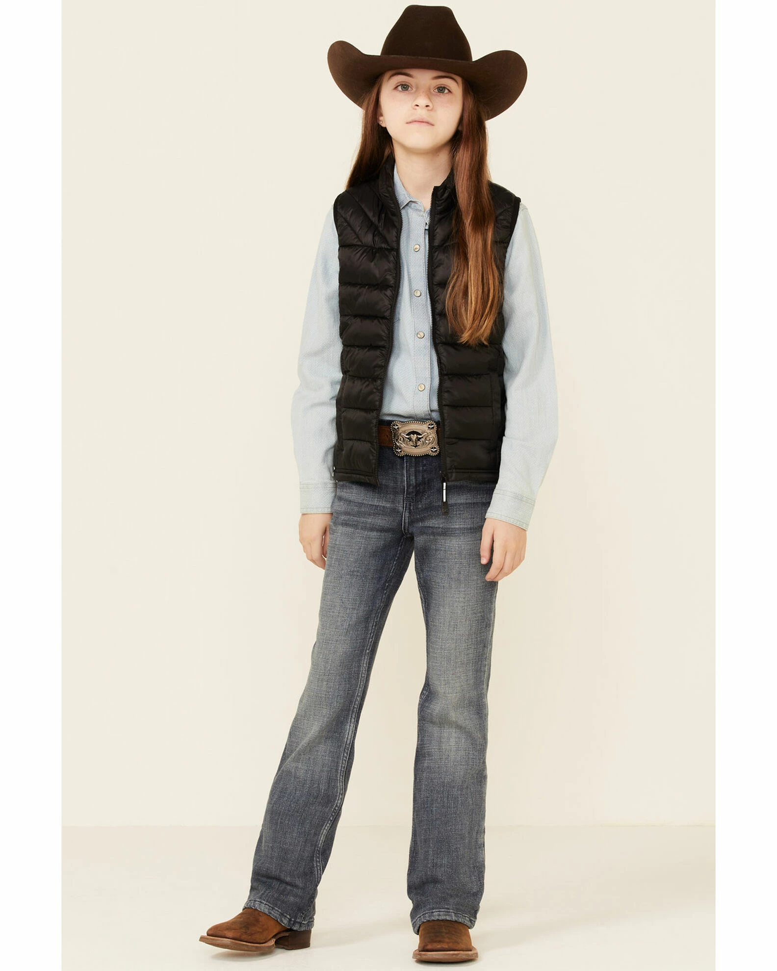 Roper Girls' Solid Black Parachute Poly-Fill Zip-Front Vest 4 Roper Girls' Solid Black Parachute Poly-Fill Zip-Front Vest - Image 2