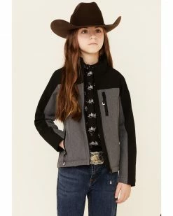 Roper Girls' Grey & Black Hi Tech Fleece Zip-Front Softshell Jacket