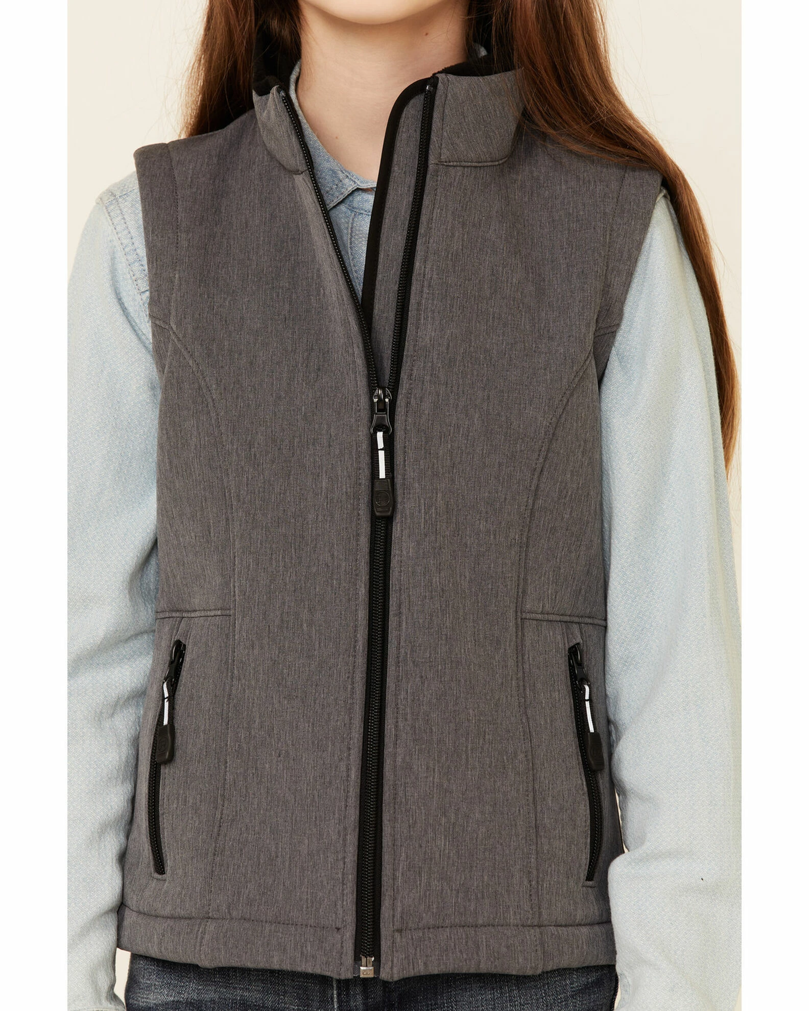 Roper Girls' Heather Grey Tech Fleece Zip-Front Softshell Vest 5 Roper Girls' Heather Grey Tech Fleece Zip-Front Softshell Vest - Image 3