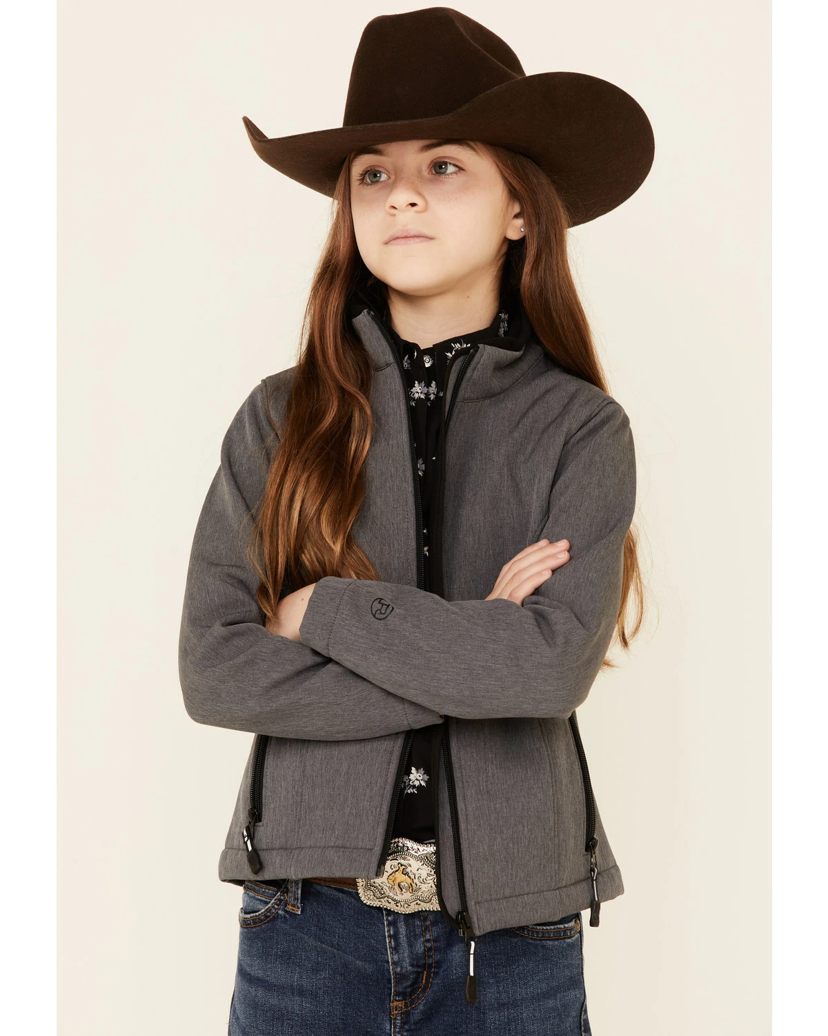 Roper Girls' Heather Grey Hi Tech Fleece Zip-Front Softshell Jacket 7 Roper Girls' Heather Grey Hi Tech Fleece Zip-Front Softshell Jacket - Image 5