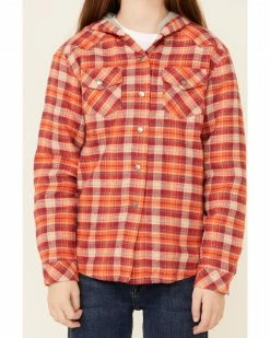 Roper Girls' Orange Plaid Thermal Lined Snap-Front Hooded Shacket 9 Roper Girls' Orange Plaid Thermal Lined Snap-Front Hooded Shacket -Roper Shop 2000346474 800 P3