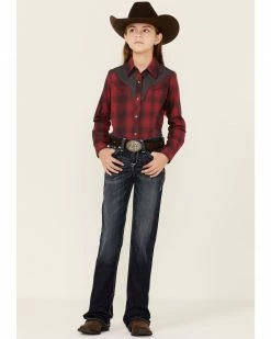 Roper Girls' Red & Charcoal Fancy Applique Plaid Long Sleeve Snap Western Shirt  -Roper Shop 2000346477 600 P4