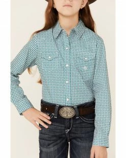 Roper Girls' Ice Crystal Geo Print Long Sleeve Snap Western Shirt  -Roper Shop 2000346478 400 P2