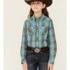 Roper Girls' Turquoise Plaid Long Sleeve Western Shirt -Roper Shop 2000346480 400 P1