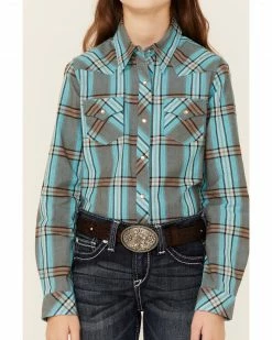Roper Girls' Turquoise Plaid Long Sleeve Western Shirt -Roper Shop 2000346480 400 P2