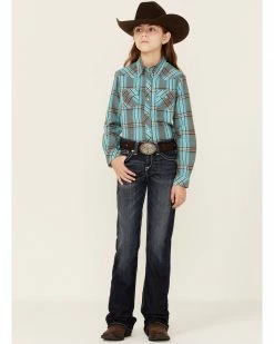Roper Girls' Turquoise Plaid Long Sleeve Western Shirt -Roper Shop 2000346480 400 P4