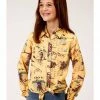Roper Five Star Girls' Retro Rodeo Print Yellow Western Shirt -Roper Shop 2000346481 700 P1