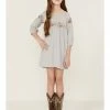 Roper Girls' Grey Cotton Millenge Empire 3/4 Sleeve Dress 1 Roper Girls' Grey Cotton Millenge Empire 3/4 Sleeve Dress -Roper Shop 2000346483 020 P1