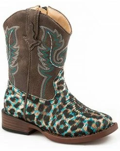 Roper Toddler Girls' Leopard Glitter Western Boots - Square Toe For Toddler-Girls'