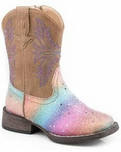 Roper Toddler Girls' Rainbow Glitter Western Boots - Square Toe For Toddler-Girls'