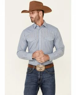 Roper Men's Stripe Long Sleeve Snap Western Shirt  Blue