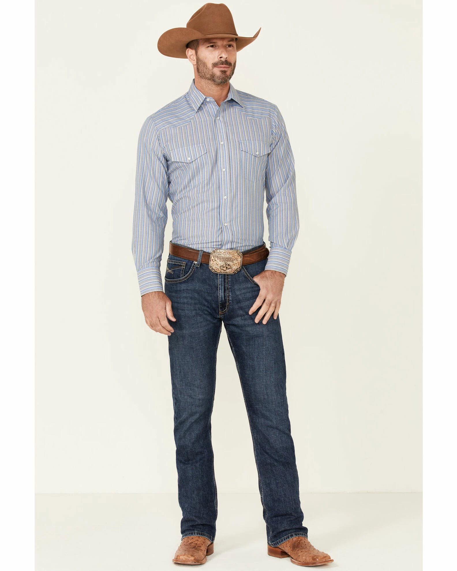 Roper Men's Stripe Long Sleeve Snap Western Shirt Blue 4 Roper Men's Stripe Long Sleeve Snap Western Shirt Blue - Image 2