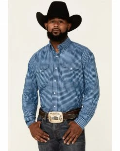 Roper Men's Storm Cloud Check Plaid Long Sleeve Button-Down Western Shirt