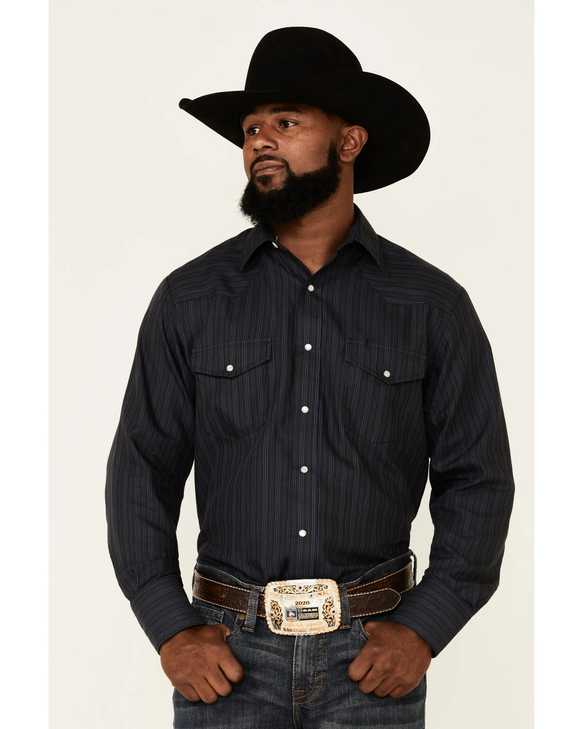 Roper Men's Navy Stripe Long Sleeve Snap Western Shirt 7 Roper Men's Navy Stripe Long Sleeve Snap Western Shirt - Image 5