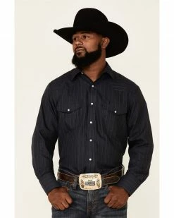Roper Men's Navy Stripe Long Sleeve Snap Western Shirt