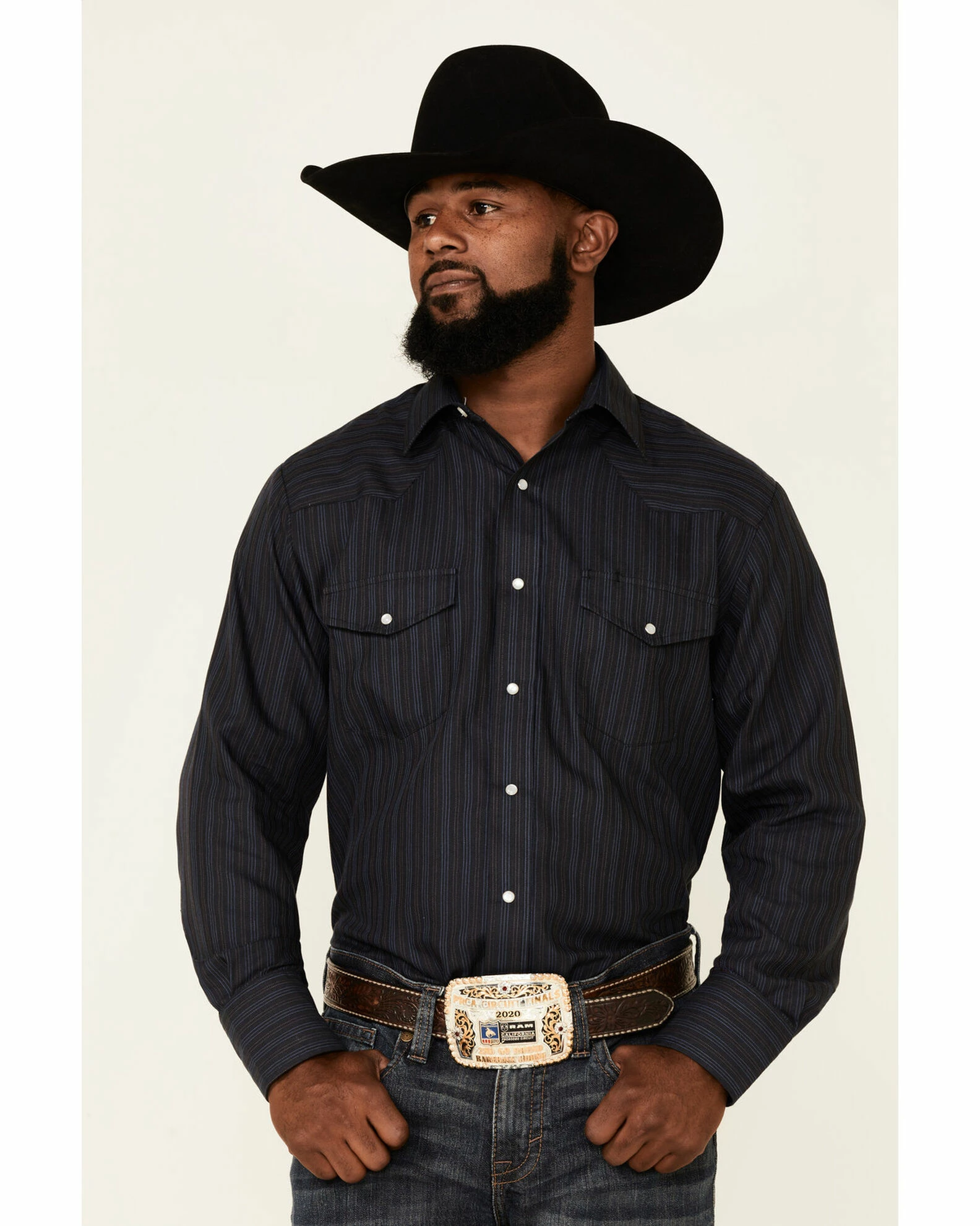 Roper Men's Navy Stripe Long Sleeve Snap Western Shirt 3 Roper Men's Navy Stripe Long Sleeve Snap Western Shirt