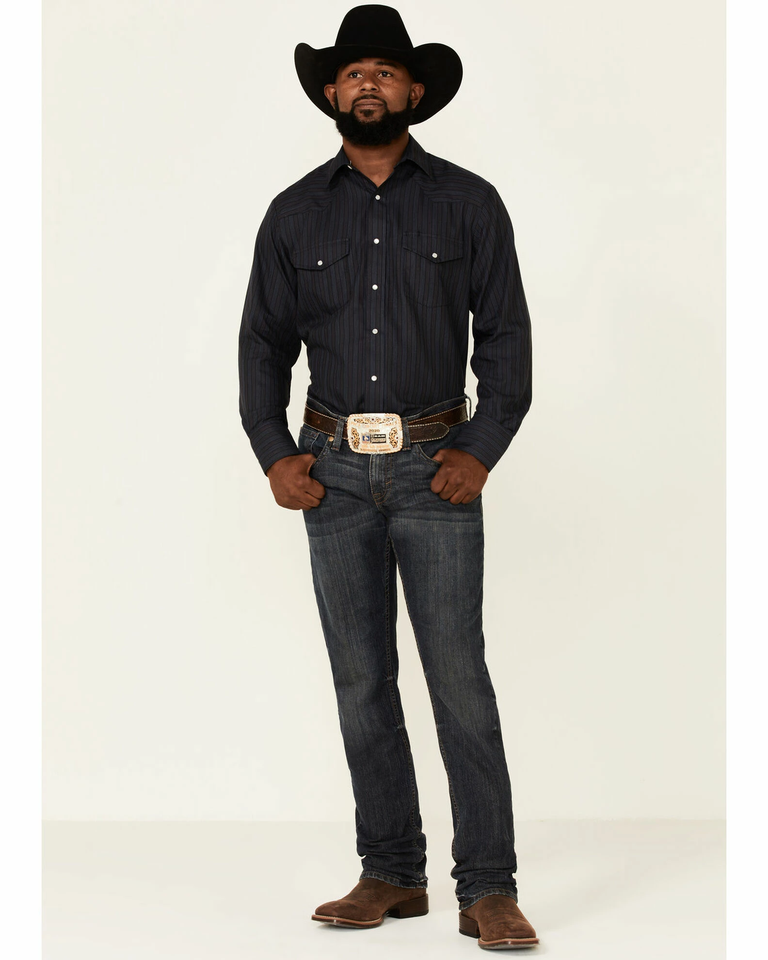 Roper Men's Navy Stripe Long Sleeve Snap Western Shirt 4 Roper Men's Navy Stripe Long Sleeve Snap Western Shirt - Image 2