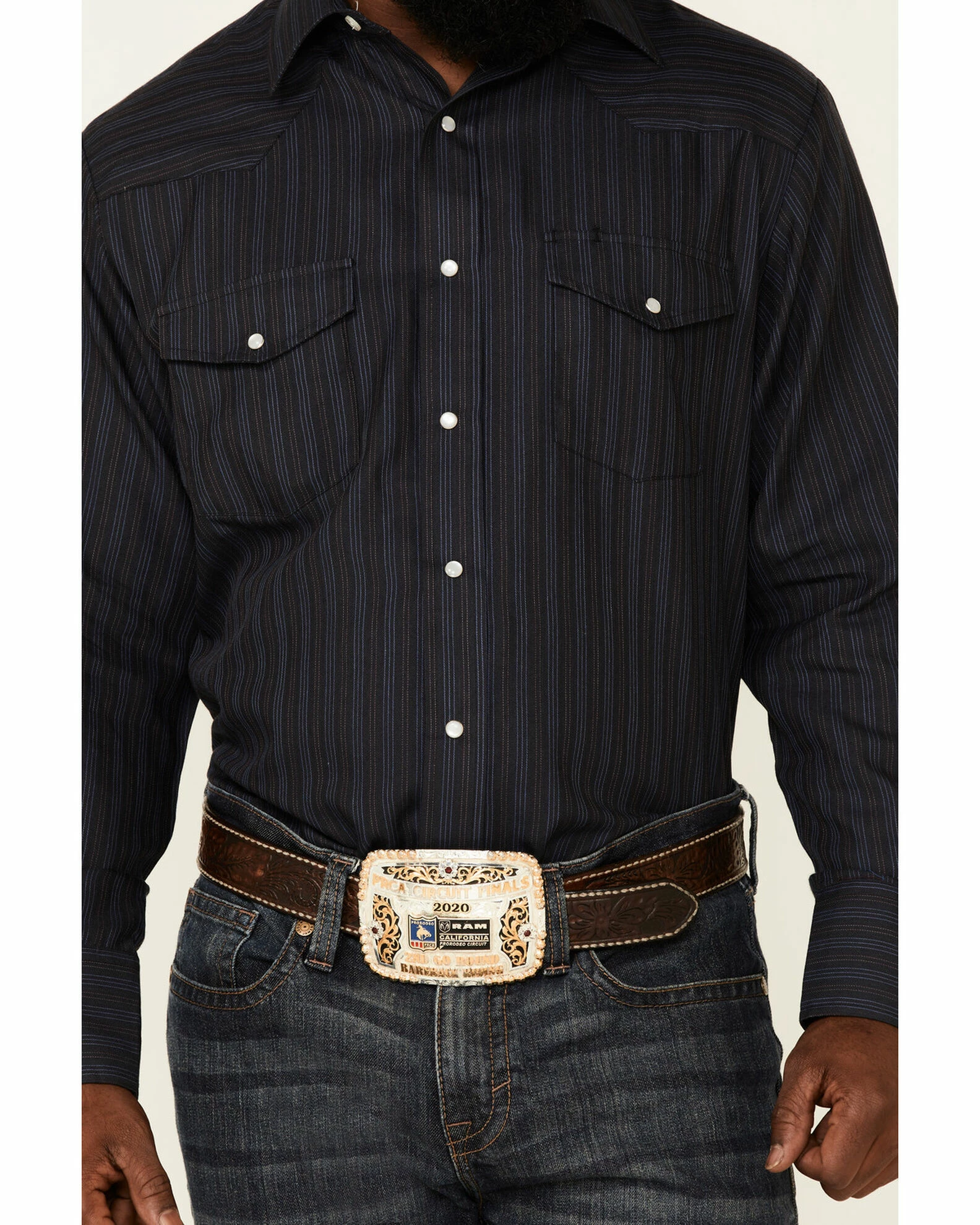 Roper Men's Navy Stripe Long Sleeve Snap Western Shirt 5 Roper Men's Navy Stripe Long Sleeve Snap Western Shirt - Image 3