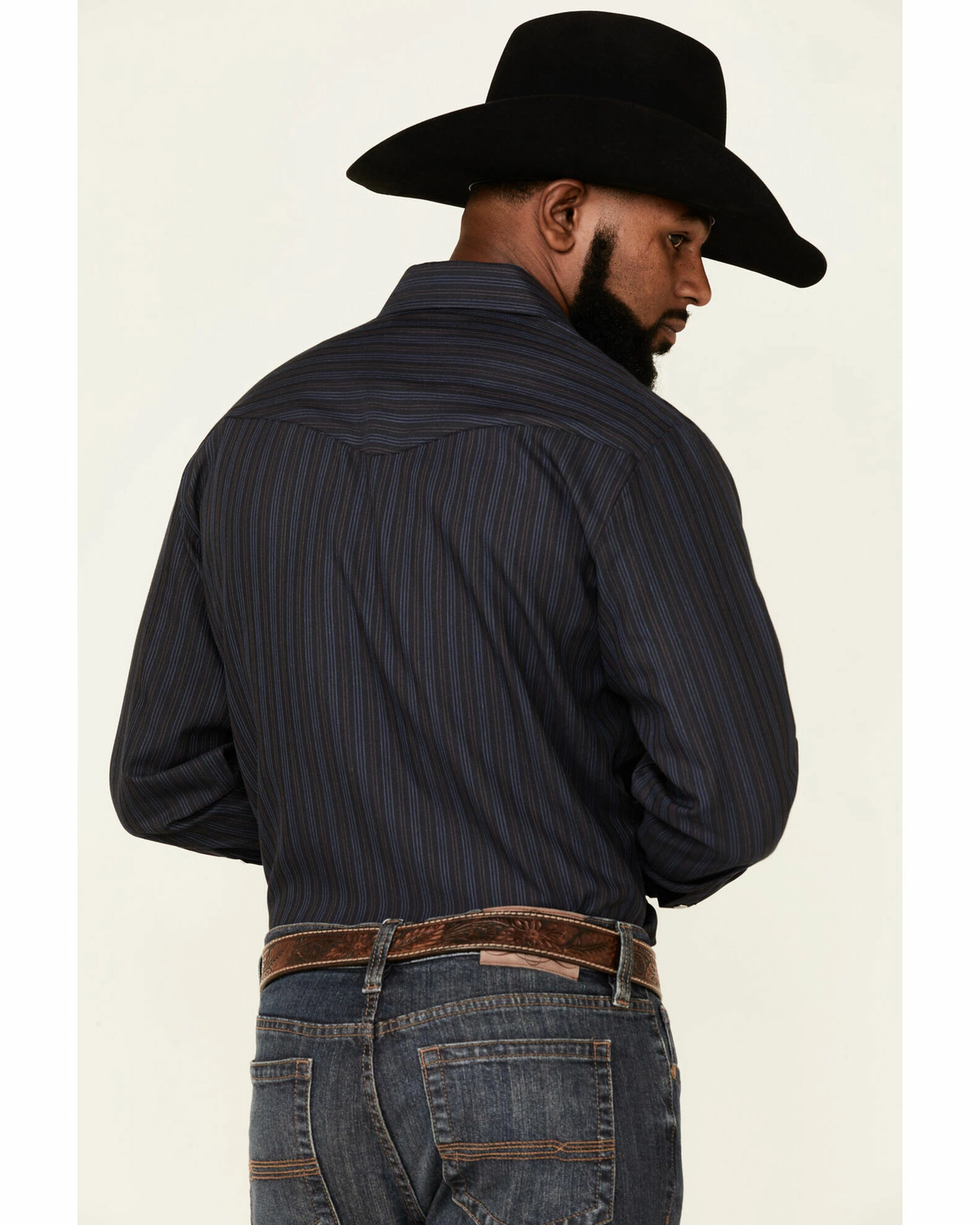 Roper Men's Navy Stripe Long Sleeve Snap Western Shirt 6 Roper Men's Navy Stripe Long Sleeve Snap Western Shirt - Image 4