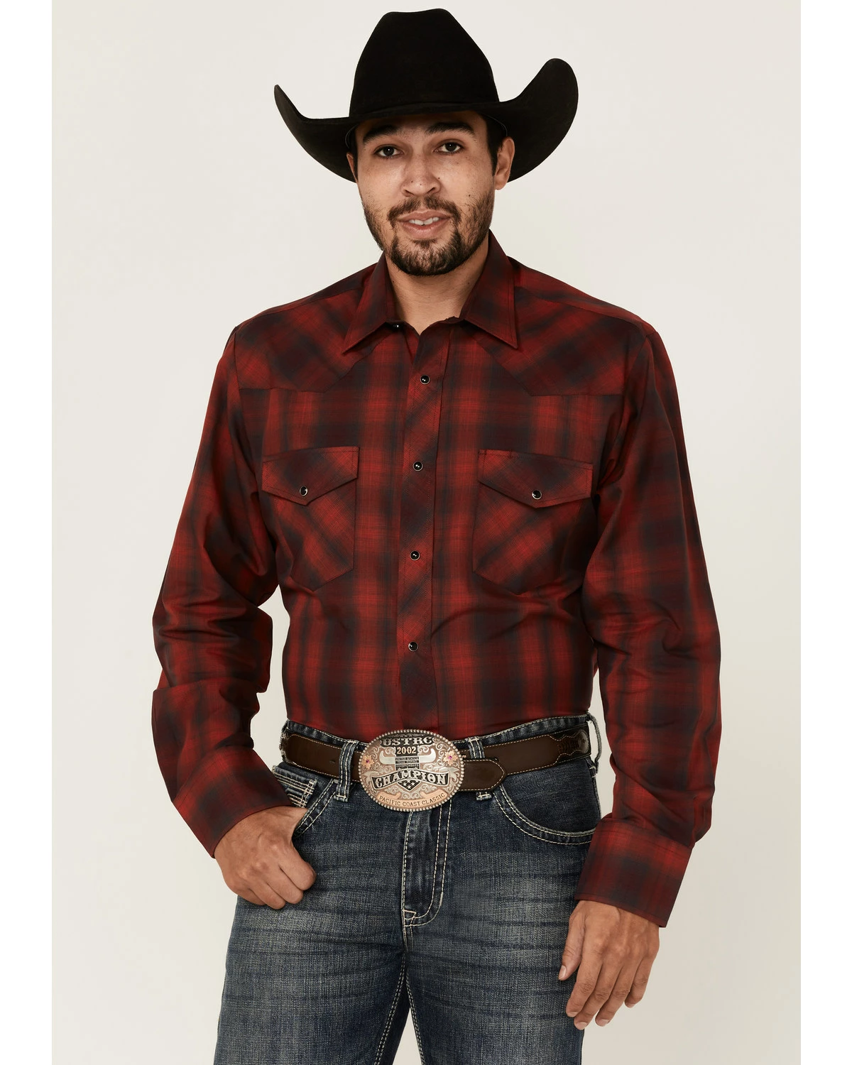 Roper Men's Red & Charcoal Ombre Plaid Long Sleeve Snap Western Shirt 7 Roper Men's Red & Charcoal Ombre Plaid Long Sleeve Snap Western Shirt - Image 5