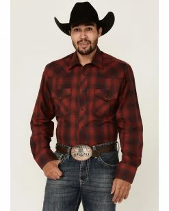 Roper Men's Red & Charcoal Ombre Plaid Long Sleeve Snap Western Shirt 