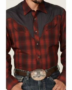 Roper Men's Red & Charcoal Plaid Fancy Applique Embroidered Long Sleeve Snap Western Shirt  -Roper Shop 2000349683 600 P3