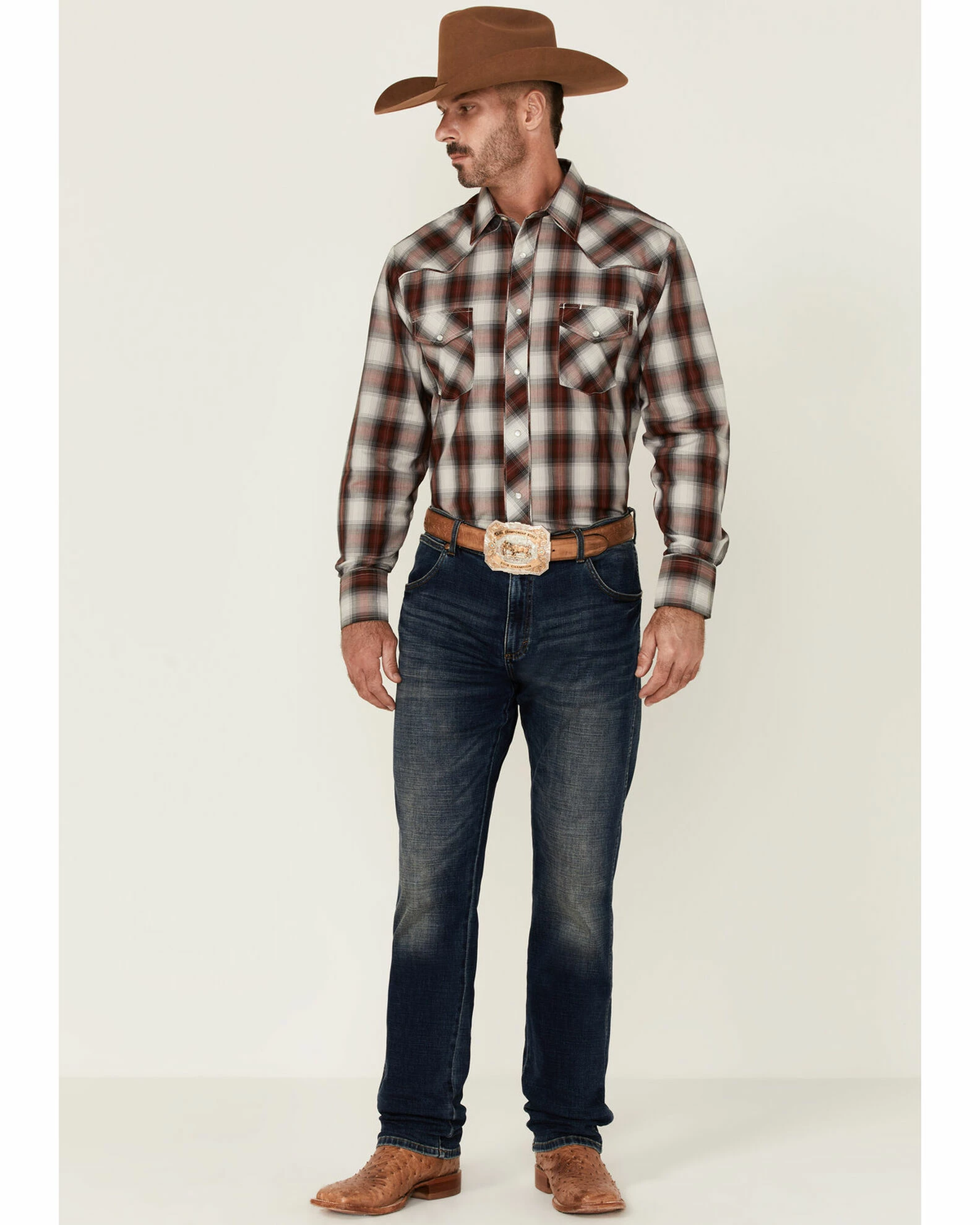 Roper Men's Multi Plaid Embroidered Horse Long Sleeve Snap Western Shirt Maroon 4 Roper Men's Multi Plaid Embroidered Horse Long Sleeve Snap Western Shirt Maroon - Image 2