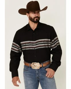 Roper Men's Black & Wine Border Stripe Long Sleeve Snap Western Shirt  -Roper Shop 2000349687 001 P1 1