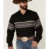 Roper Men's Black & Wine Border Stripe Long Sleeve Snap Western Shirt 2 Roper Men's Black & Wine Border Stripe Long Sleeve Snap Western Shirt -Roper Shop 2000349687 001 P1