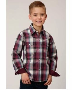 Roper Boys' Plaid Print Long Sleeve Snap Western Shirt Wine 7 Roper Boys' Plaid Print Long Sleeve Snap Western Shirt Wine -Roper Shop 2000352113 646 P1 1
