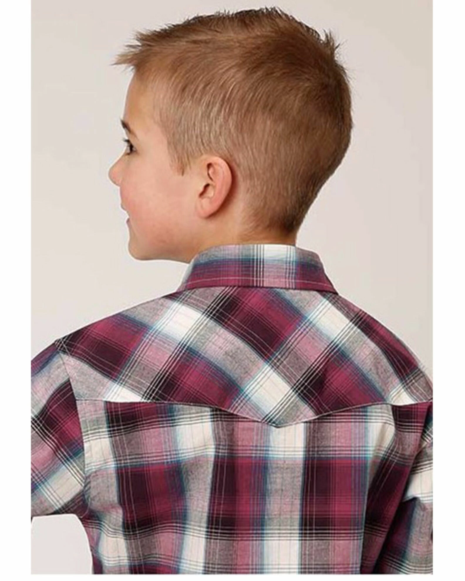 Roper Boys' Plaid Print Long Sleeve Snap Western Shirt Wine 4 Roper Boys' Plaid Print Long Sleeve Snap Western Shirt Wine - Image 2