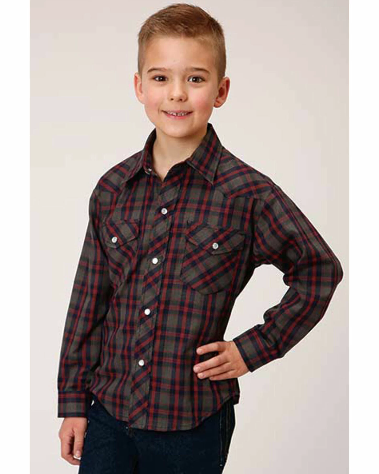 Roper Boys' Plaid Print Long Sleeve Snap Western Shirt Multi 3 Roper Boys' Plaid Print Long Sleeve Snap Western Shirt Multi