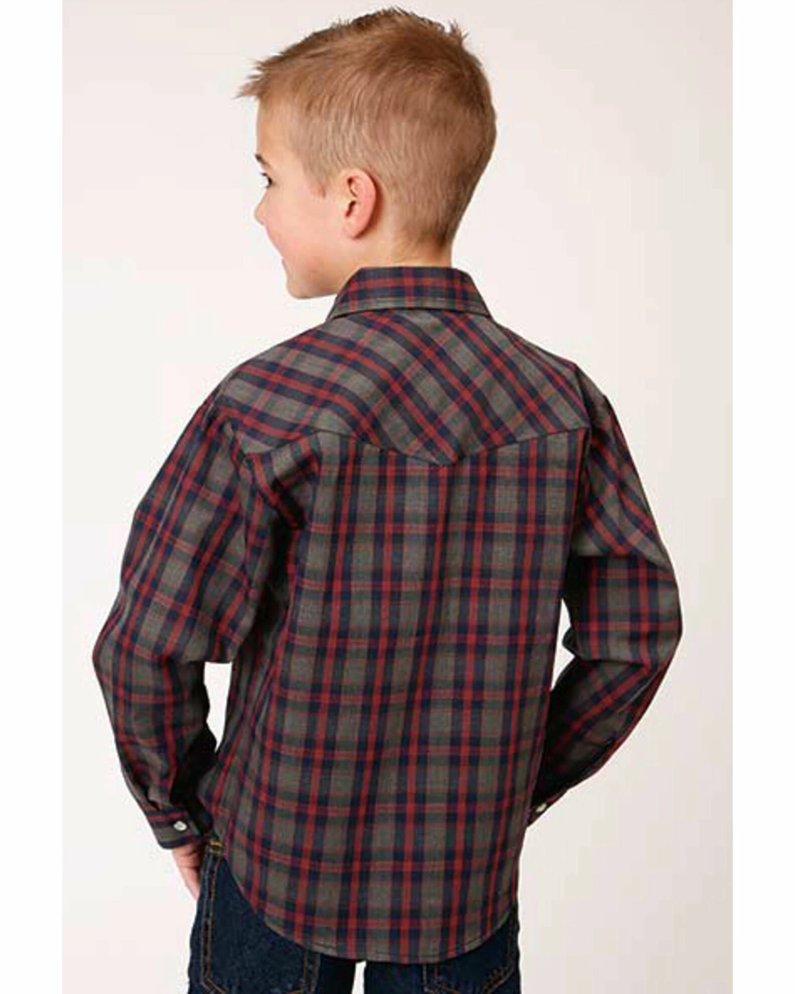 Roper Boys' Plaid Print Long Sleeve Snap Western Shirt Multi 4 Roper Boys' Plaid Print Long Sleeve Snap Western Shirt Multi - Image 2