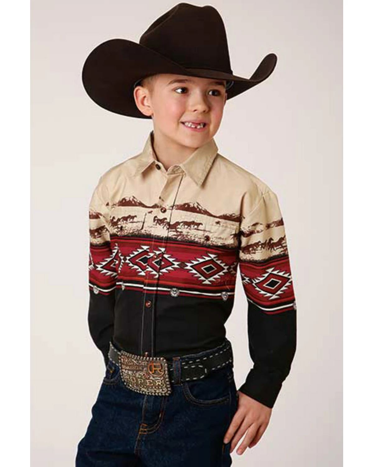 Roper Boys' Vintage Ranch Scene Southwestern Print Border Snap Western Shirt Multi 5 Roper Boys' Vintage Ranch Scene Southwestern Print Border Snap Western Shirt Multi - Image 3