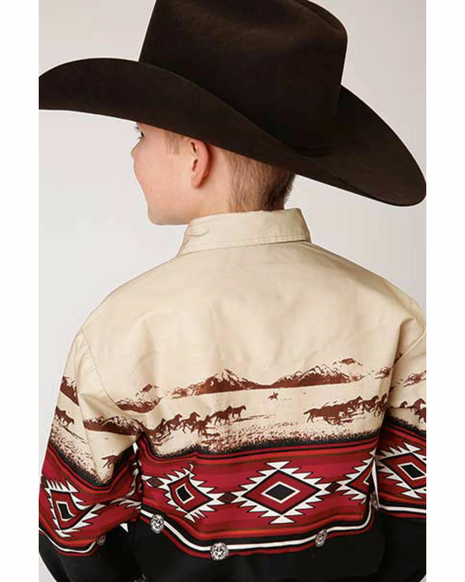 Roper Boys' Vintage Ranch Scene Southwestern Print Border Snap Western Shirt Multi 4 Roper Boys' Vintage Ranch Scene Southwestern Print Border Snap Western Shirt Multi - Image 2