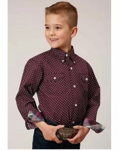 Roper Boys' Amarillo Diamond Geo Print Long Sleeve Button-Down Shirt Wine 7 Roper Boys' Amarillo Diamond Geo Print Long Sleeve Button-Down Shirt Wine -Roper Shop 2000352120 646 P1 1