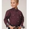 Roper Boys' Amarillo Diamond Geo Print Long Sleeve Button-Down Shirt Wine 1 Roper Boys' Amarillo Diamond Geo Print Long Sleeve Button-Down Shirt Wine -Roper Shop 2000352120 646 P1