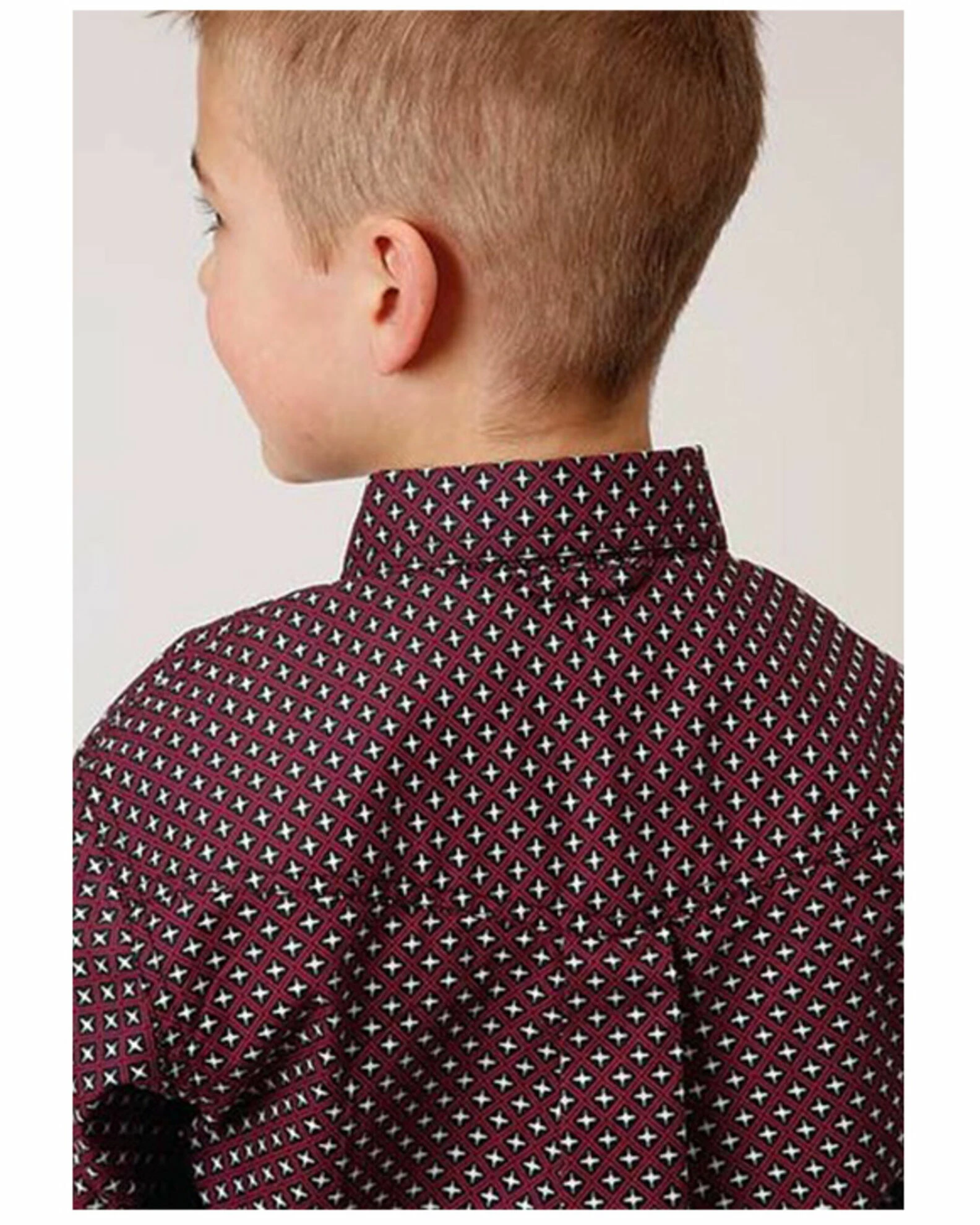 Roper Boys' Amarillo Diamond Geo Print Long Sleeve Button-Down Shirt Wine 4 Roper Boys' Amarillo Diamond Geo Print Long Sleeve Button-Down Shirt Wine - Image 2